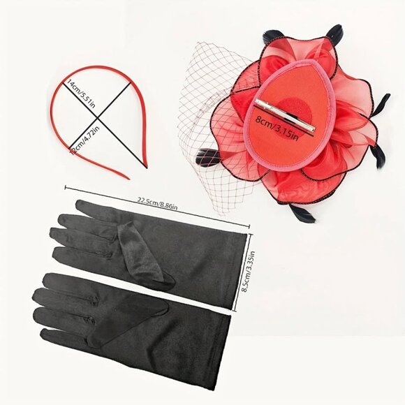 Fascinator Headband with Gloves Necklace - Picture 5 of 9